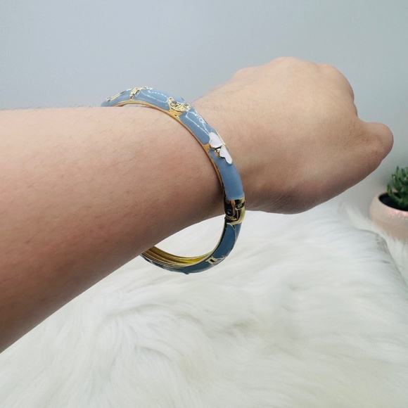 Flower Enamel Cloisonne Blue Bracelet Bangle - Picture 4 of 7